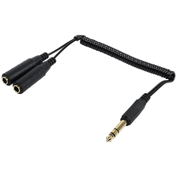 FOR 1/4 inch Splitter Y 6.35mm Stereo Male Plug to Dual 6.35mm Stereo Female Jack Audio Coiled Spring Adapter Connector Cable
