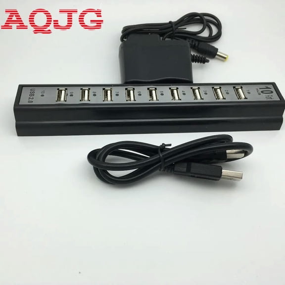 FOR 10 Port Hi-Speed USB 2.0 Hub With US Power Adapter Usb cable for PC Laptop Computer Computer Black 5.5*1.7MM