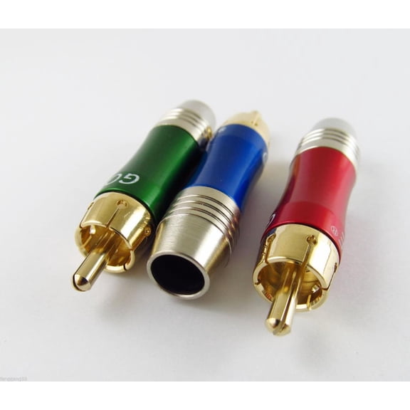FOR 10 Sets RGB RCA Male Plug Copper A/V Audio Video Cable Connector Gold Adapter