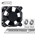 thumbnail image 1 of FOR 10Pcs DC 24V 35mm 35x35x10mm Mini Dual Ball Bearing Heatsink Brushless Axial Cooling Fan 3510B 3.5cm Radiator Cooler Fan, 1 of 1