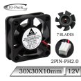 thumbnail image 1 of FOR 10Pcs/Lot 12V 30x30x10mm 30mm Brushless 7 Blades DC Axial Mini Heatsink Cooling Fan 30mmx10mm 3cm 3D Printer Cooler Fan, 1 of 1