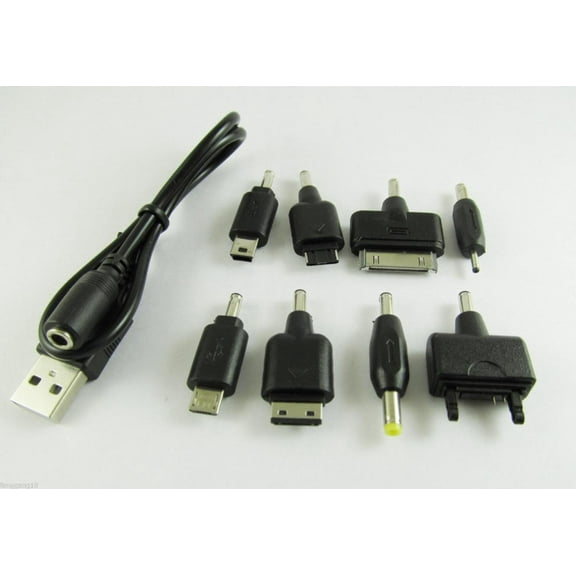 FOR 10pcs 1 Set Black USB Charge Cable with 8 DC Adapters PSP MP3 Kit 35cm