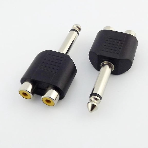 FOR 10pcs 6.35mm 1/4 Male Mono To 2 Dual RCA Female Y Splitter Audio Adapter Connector