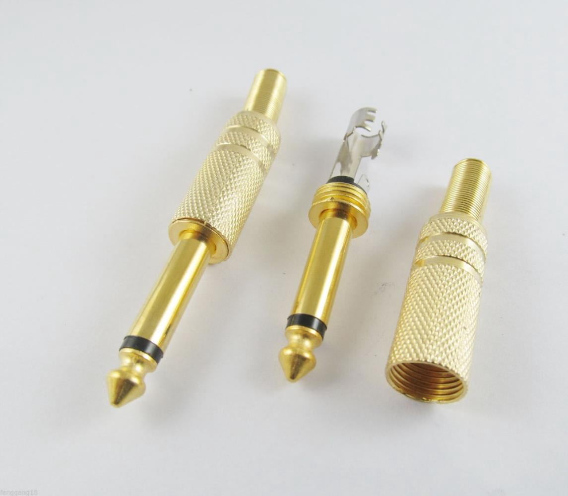 FOR 10pcs 6.35mm 1/4 Mono Male Plug Metal Audio Cable Solder Gold TS ...
