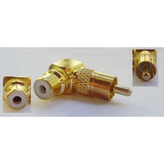 FOR 10pcs RCA Male Plug To RCA Female Jack Right Angle Adapter Connector 24K Gold Plating