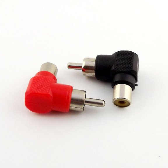 FOR 10pcs Red/Black RCA Male to RCA Female Right Angle AV Audio Adapter Nickel