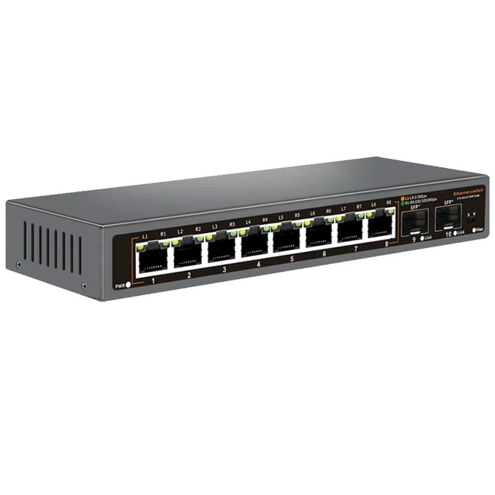 FOR 1PCS 2.5G 8+2 Ports Ethernet Network Switch 2500BASE-TX Switch With 2X10g SFP Port FOR 1PCS IP Camera/CCTV (EU Plug)