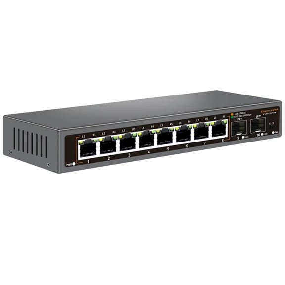 FOR 1PCS 2.5G 8+2 Ports Ethernet Network Switch 2500BASE-TX Switch With 2X10g SFP Port FOR 1PCS IP Camera/CCTV (EU Plug)