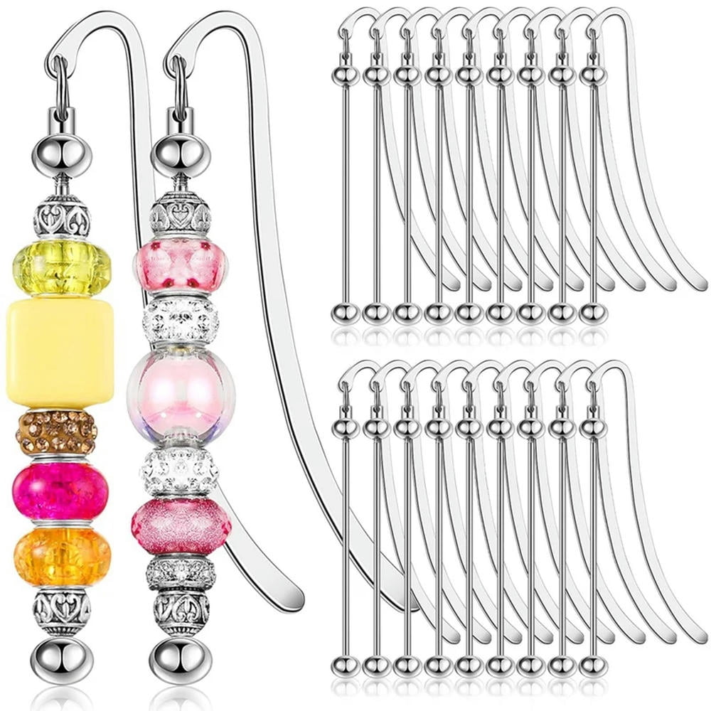 FOR 1PCS 20 Pcs Beadable Bookmarks DIY Metal Blank Bar Bookmark Silver FOR 1PCS Beads Modern Beaded Bookmark Craft Jewelry Pendant