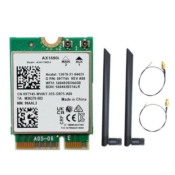 FOR 1PCS AX1690I Wifi Card+2X8DB Antenna AX411 Wi-Fi 6E Speed 2.4 Gbps 802.11Ax 2.4/5/6Ghz 5.3 Wireless Module