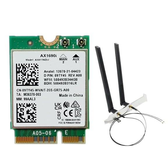 FOR 1PCS AX1690I Wifi Card With 2X8DB Antenna AX411 Wi-Fi 6E Speed 2.4 Gbps 802.11Ax 2.4/5/6Ghz 5.3 Wireless Module