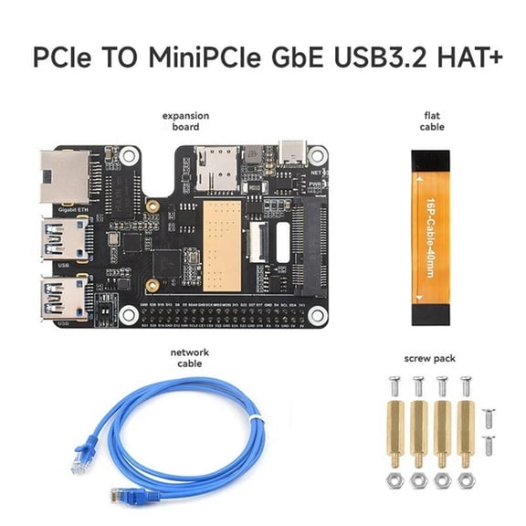 FOR 1PCS Pi 5 Pcle To Minipcle Gbe USB3.2 HAT+ Gigabit Ethernet Supports Minipcie Interface 4G Module