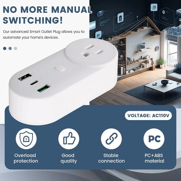 FOR 1PCS Smart Socket Wifi Plug 16A 2-Hole USB+Type-C Outlets 65W Remote Control Compatible US Plug