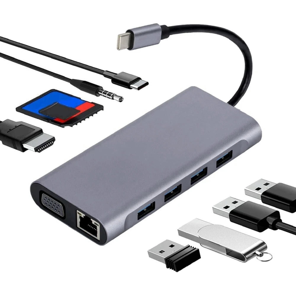 FOR 1PCS USB C Hub Adapter With 4K HD,VGA,USB 3.0,100Mbps RJ45 Ethernet,87W PD FOR 1PCS Mini, Pro, Pro