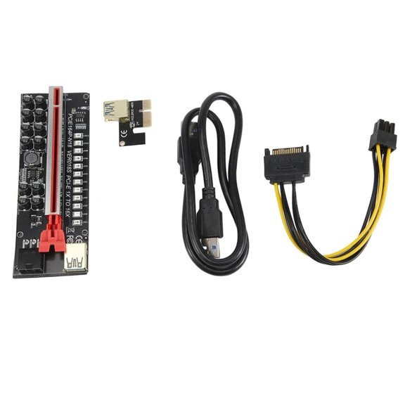 FOR 1PCS VER018S Card PCI-E 1X To 16X USB3.0 6PIN GPU Riser Card With 12 Capacitors And LED Lights FOR 1PCS