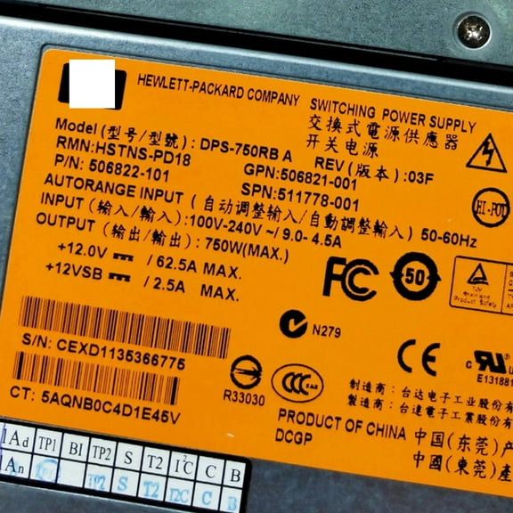 FOR 750W Switching Power Supply Module 12V 60A HSTNS-PL18 DPS-750RB A 506821-001 511778-001 for DL380 G6 G7 Server