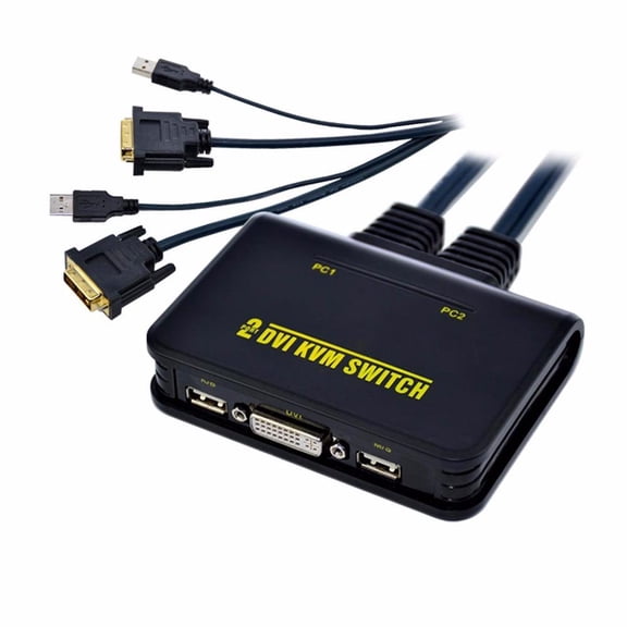 FOR 1pcs KVM Switcher 2 - Ports USB 2.0 DVI Audio Video Cable Cord For Monitor Keyboard Mouse