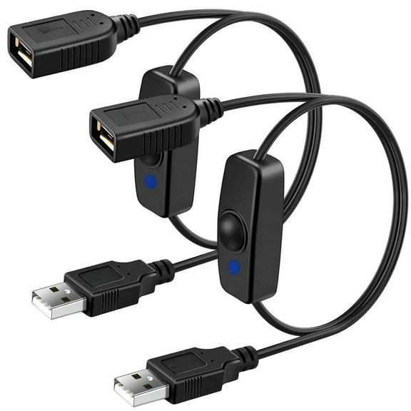 2-Pack USB On/Off Switch Cable Supply Data Power, USB Switch Cable Male to Female Cable PC, TV, Car, USB Fan, LED Strips
