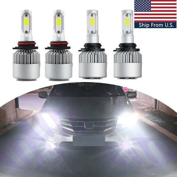 FOR 2003-2007 HONDA ACCORD BLACK LED HEADLIGHT LAMP BULBS COMBO 6000K