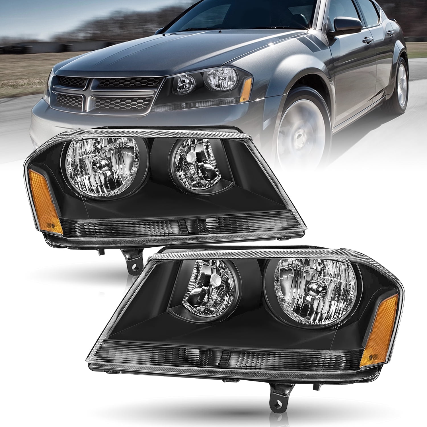 FOR 2008-2014 DODGE AVENGER HEADLIGHT DRIVER & PASSENGER SIDE HEADLAMP ASSEMBLY