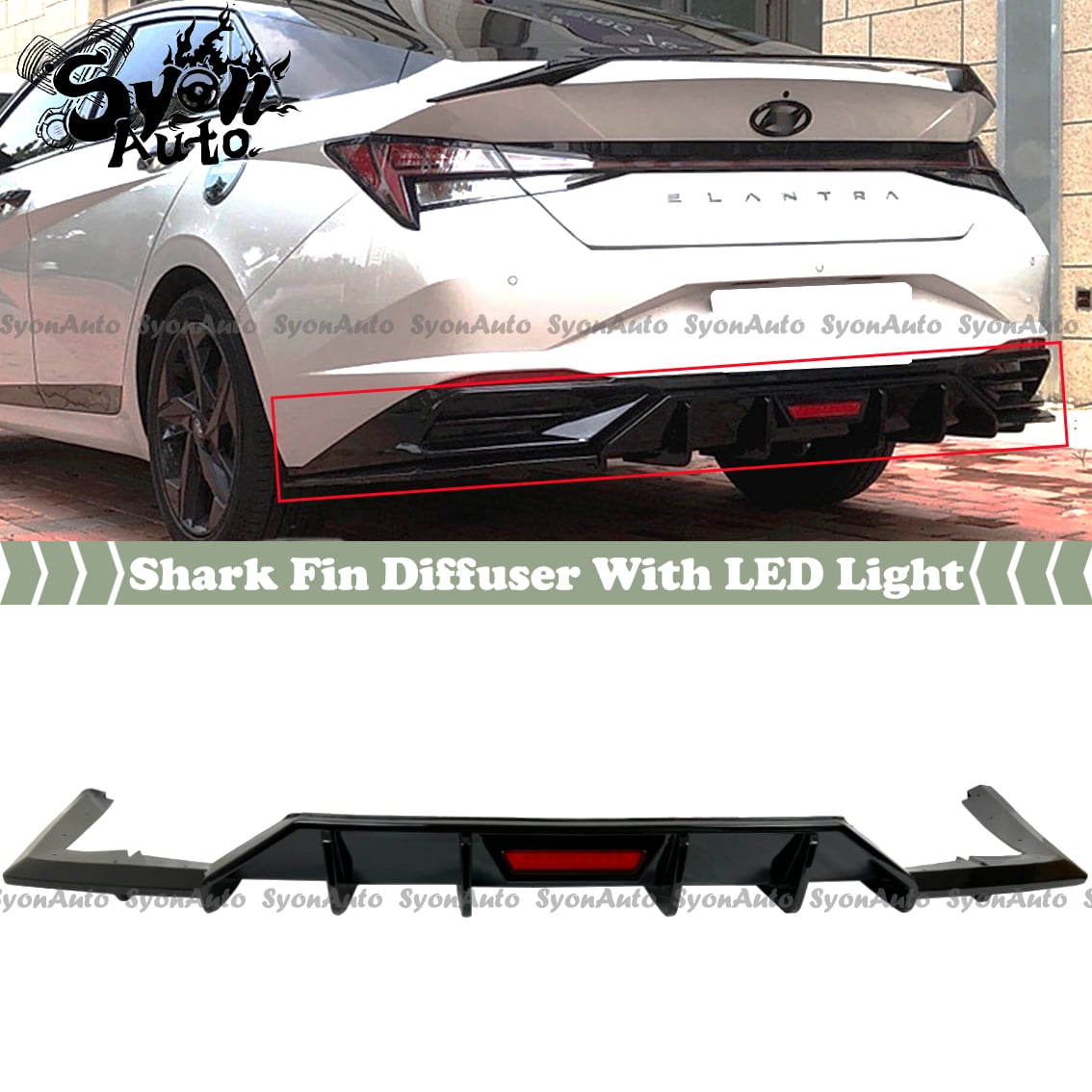 Shark Racing Diffuser FOR 2021-2023 HYUNDAI ELANTRA GLOSS BLACK SHARK FIN REAR DIFFUSER W ...