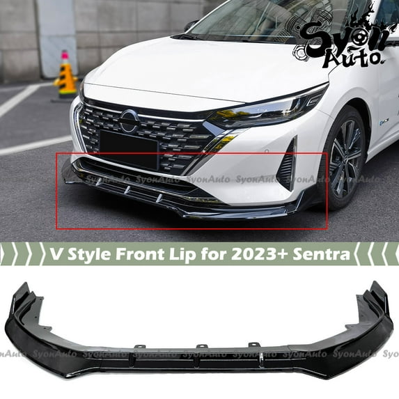 FOR 2024+ NISSAN SENTRA GLOSSY BLACK V STYLE 3 PCS FRONT BUMPER LIP SPLITTER KIT