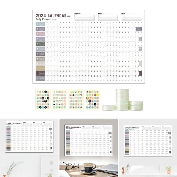 FOR 2024 Yearly Monthly Wall Calendar, Wirebound Calendar for Home ing Plan & Schedule Ruled Blocks, 29.92x20.47inches