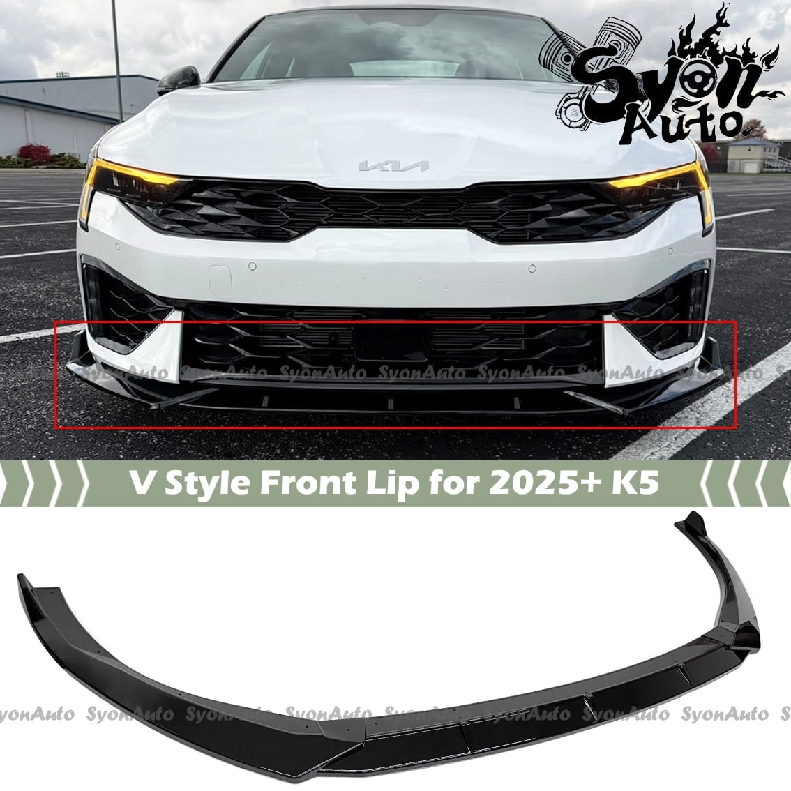 FOR 2025+ KIA K5 GT GT-LINE V STYLE GLOSSY BLACK FRONT BUMPER LIP CHIN SPLITTER KIT