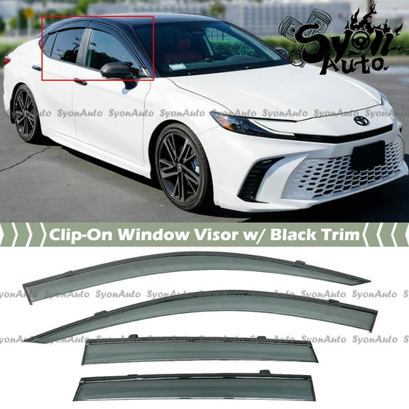 FOR 2025+ TOYOTA CAMRY SMOKE TINTED LOW PROFILE WINDOW VISOR WITH BLACK TRIM SET