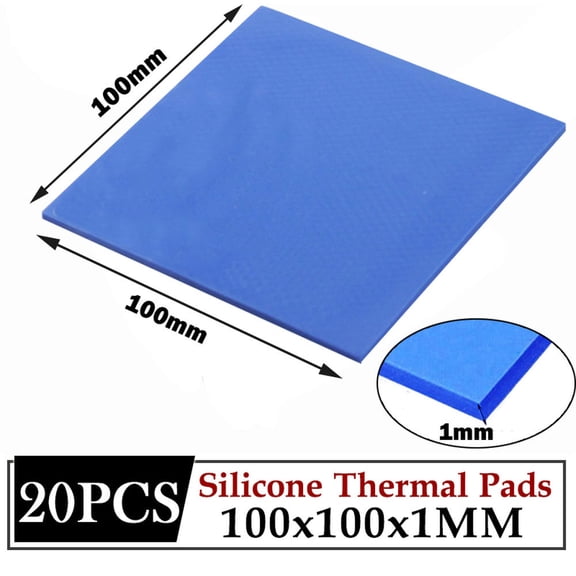 FOR 20pcs Lot 100mm*100mm*1MM 1MM Tichkess SMD DIP IC Chip Blue Thermal Pad CPU Heatsink Pad Cooling Conductive Silicone Thermal