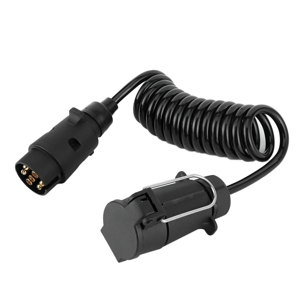 FOR 2m Spring Cable Cord 7Pin Trailer Plug Socket Adapter Wiring ...