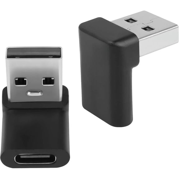 2pack 10Gbps USB 3.1 to USB C 90 Angle Adapter USB A Male to USB C Female L-Shaped Angle Connector, OTG Data Transfer 3A