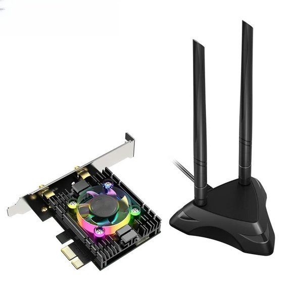 FOR 3000Mbps WiFi 6 Card Adapter 5.1 Dual Band 2.4G/5G With Heatsink RGB Fan And Antenna Base AX200 Chipset