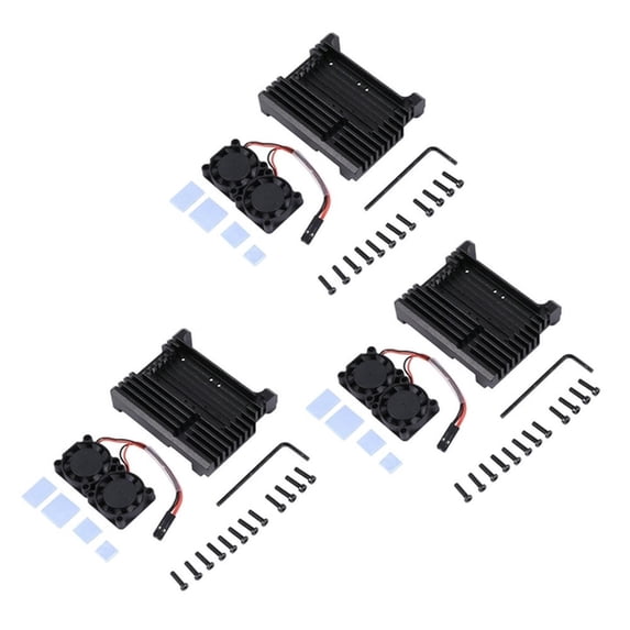 FOR 3X For Pi 4 Aluminum Case With Dual Cooling Fan Metal Shell Black Enclosure For Pi 4 Model B