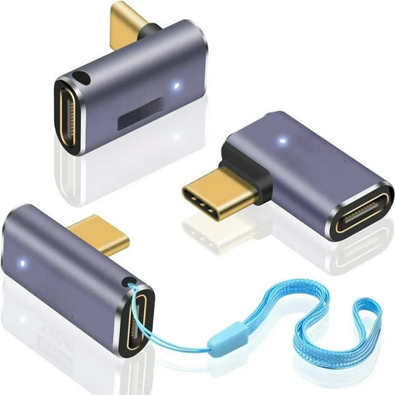 3pack 240W, USB C Right Angle Adapter 40Gbps, 90 Degree USB C Adapter PD Male to Female Extender with 8K Video Support USB 4