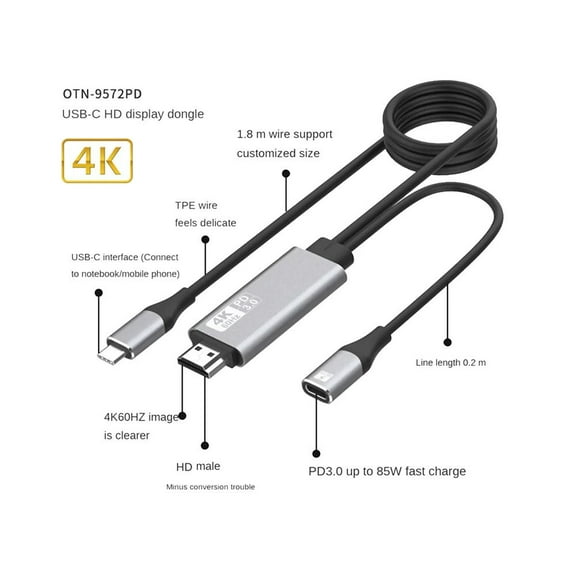 FOR 4K@60Hz Type C to HDMI-Compatible Cable Screen Mirroring Device for Laptop Converter Adapter Screen Sharing Accessories