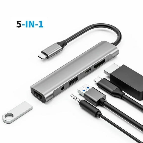 FOR 5 IN 1 USB-C Hub Adapter 4K@60Hz DisplayPort USB 2.0 Type C 60W PD ing Station for Laptop Desktop,W27H