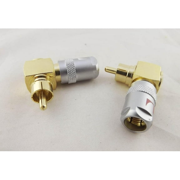 FOR 5Pairs Gold Copper Right Angled RCA Male Plug Solderless Audio Connector