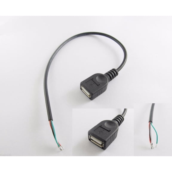 FOR 5pcs USB 2.0 A Female Jack 4 Pin 4 Wire Data Charge Cable Cord Connector DIY 30cm