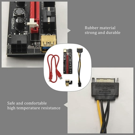 FOR 6-Pack Pcie Dual Chip PCI-E 16X To 1X Powered Riser Adapter Card 6 PIN & Molex 3 Connector With 60Cm USB 3.0 Cable