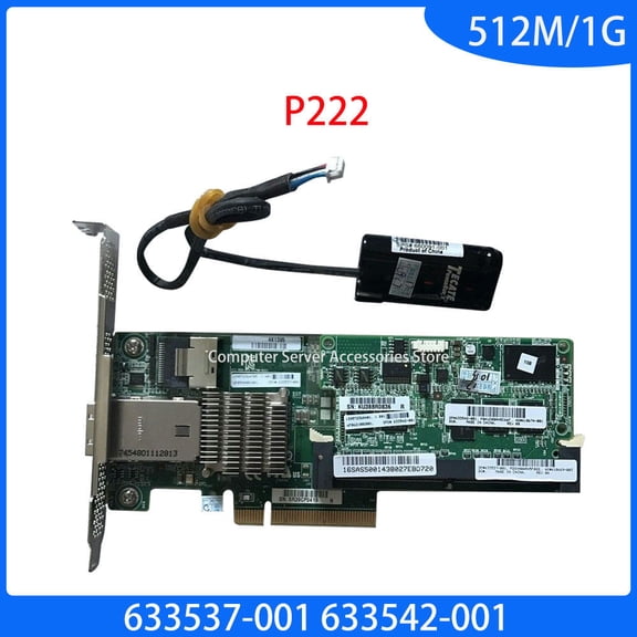 FOR 633537-001 633542-001 P222 512M 1GB 1-Port PCI-E SAS Controller +654873-001 Smart Array Controller Card