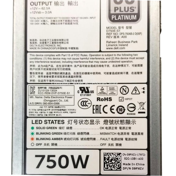 FOR 750W For T320 T420 R520 R620 R720 R720XD R820 R920 Server Switching Power Supply D750E-S1