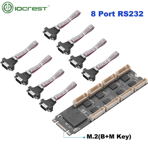 FOR 8 Serial Ports Rs232 Db9 M.2 B Key M key I/O Controller Card M.2 Pcie 2.0 Gen1 2280mm Size Include 8 Db9 Serial Cable