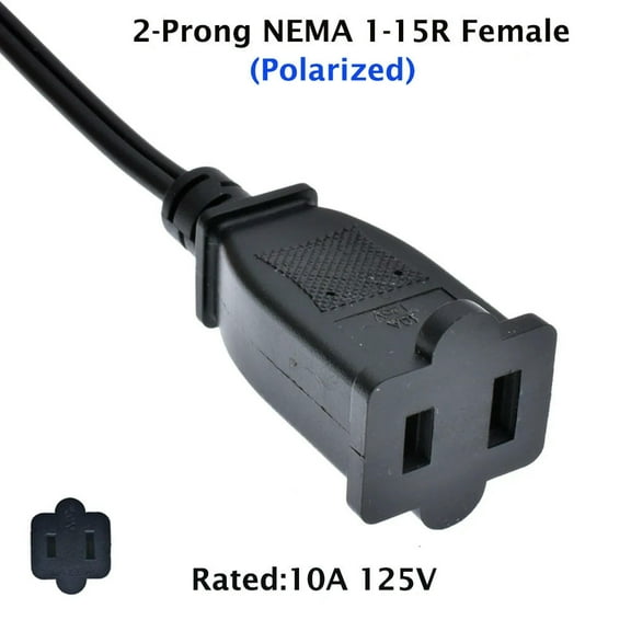 FOR (9.8ft/3m) USA Outlet Saver Power Extension Cord Cable 125V 10A 2-Prong 2 Outlets for 5-15P to 5-15R (9.8ft/3m)
