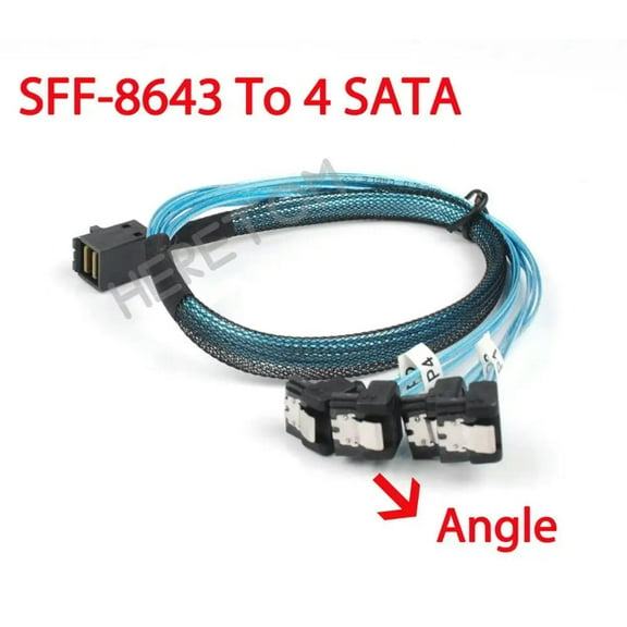 FOR 90 Degree Right Angled Internal Mini SAS SFF-8643 to 4 x SATA Cable 12Gb/s HD 36P Hard Drive Data Server Transmission Line 50CM