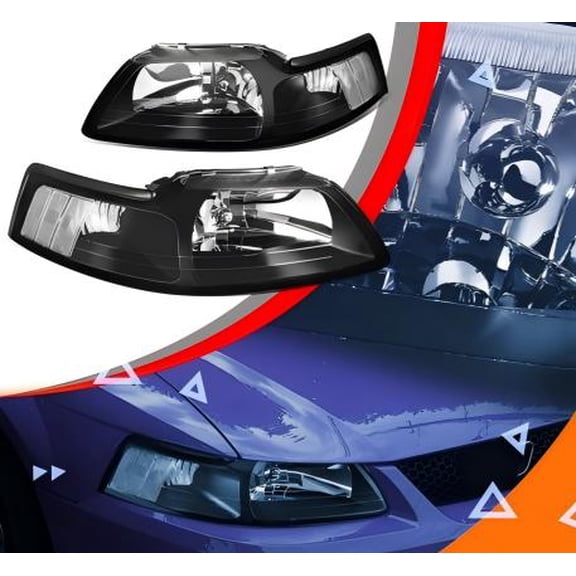 FOR 99-04 FORD MUSTANG SN-95 BLACK HOUSING HEADLAMPS CLEAR BUMPER CORNER LIGHTS