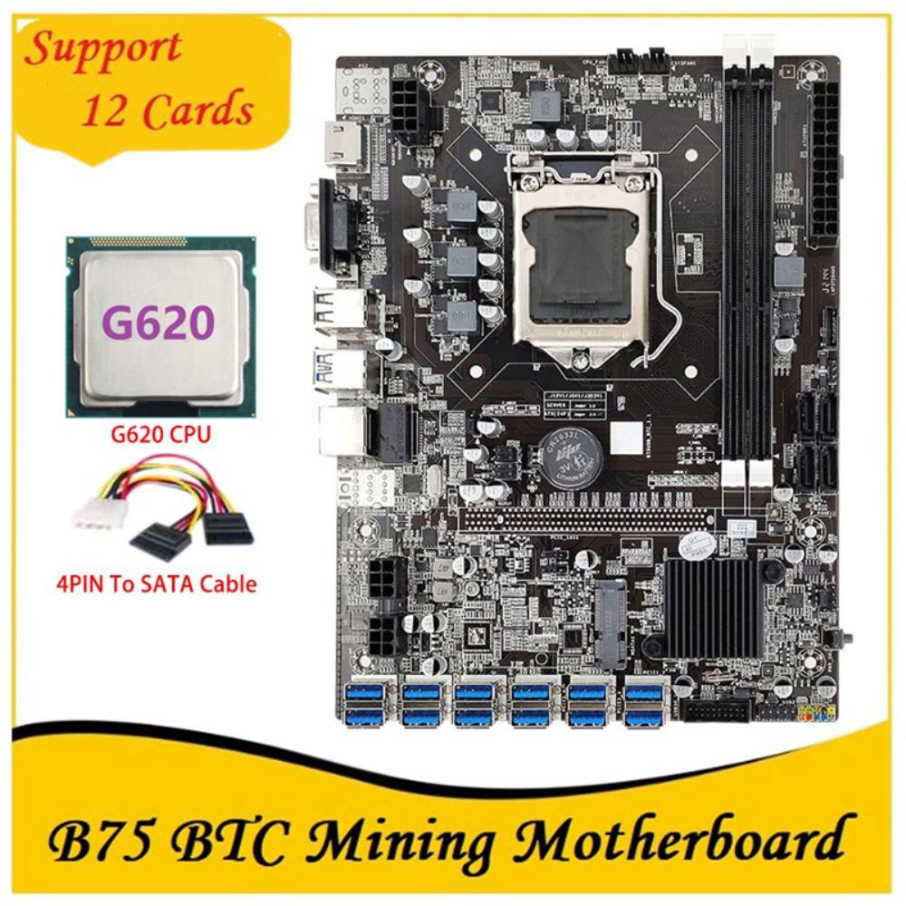 FOR B75 BTC Mining Motherboard 12 PCIE To USB MSATA DDR3 With G620 CPU+ ...