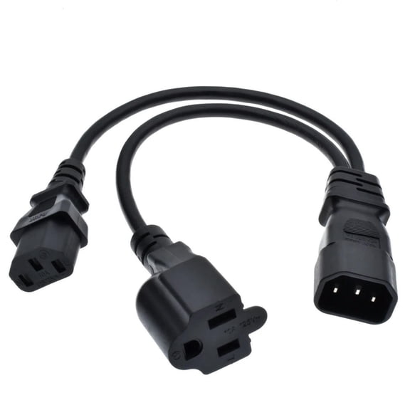 FOR C14 to C13+ 5-15R Y Splitter Power Cord,Single C14 Male to C13+ 5-15R Female Splitter Cable Cord,30cm