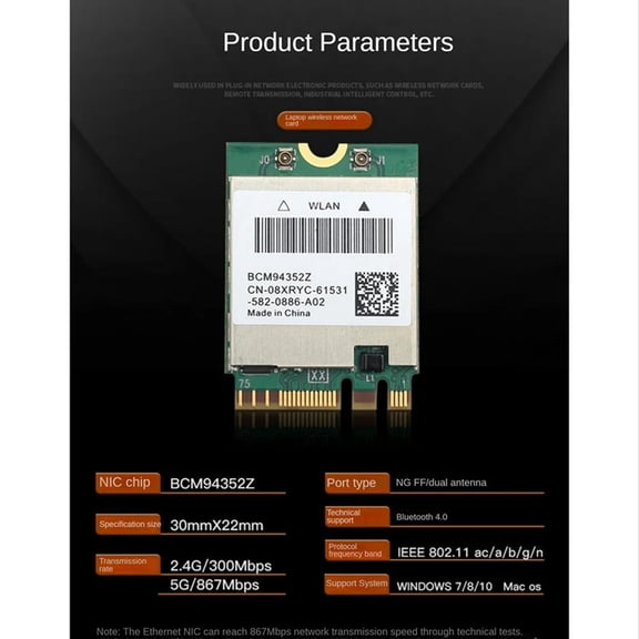 FOR Dual Band BCM94352Z WIFI Card 1200Mbps 4.0 NGFF 802.11Ac Wlan Adapter DW1560