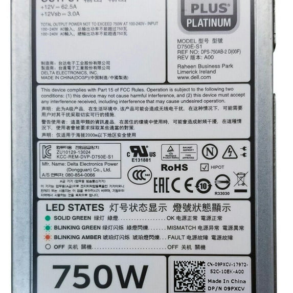 FOR For R620 R720 750W 80 Plus Platinum Power Supply REV A00 05NF18 0N30P9 09PXCV Server Switching Power 5NF18 N30P9 9PXCV